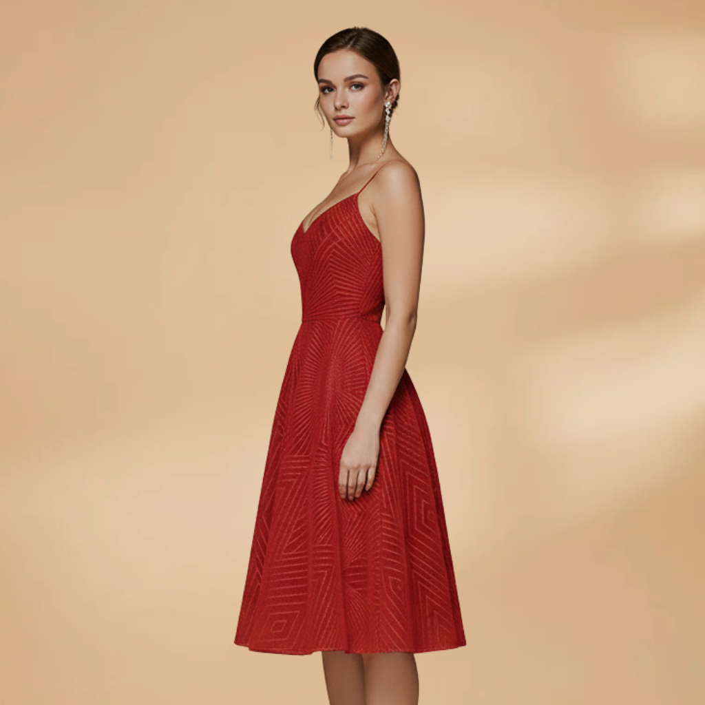 Eloise Fairweather | Red Textured Cocktail Dress With Open Back