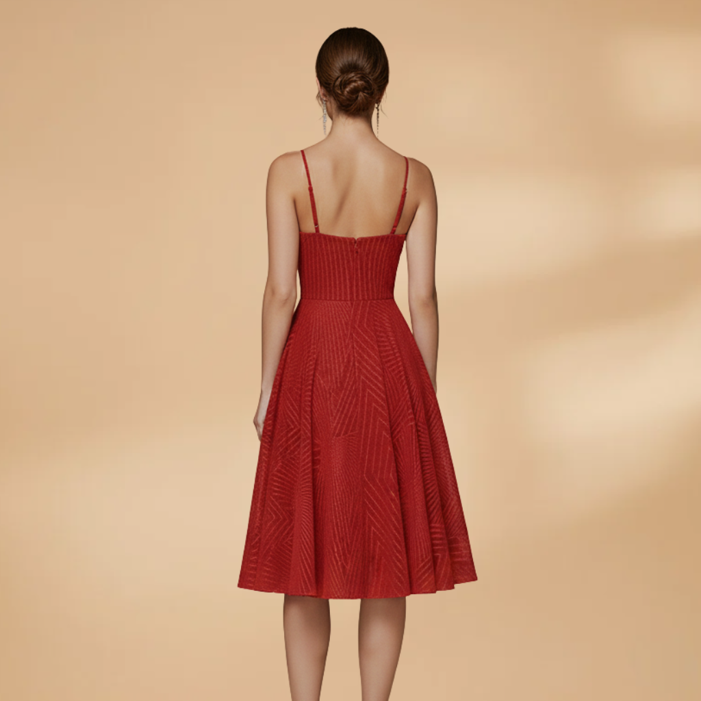 Eloise Fairweather | Red Textured Cocktail Dress With Open Back