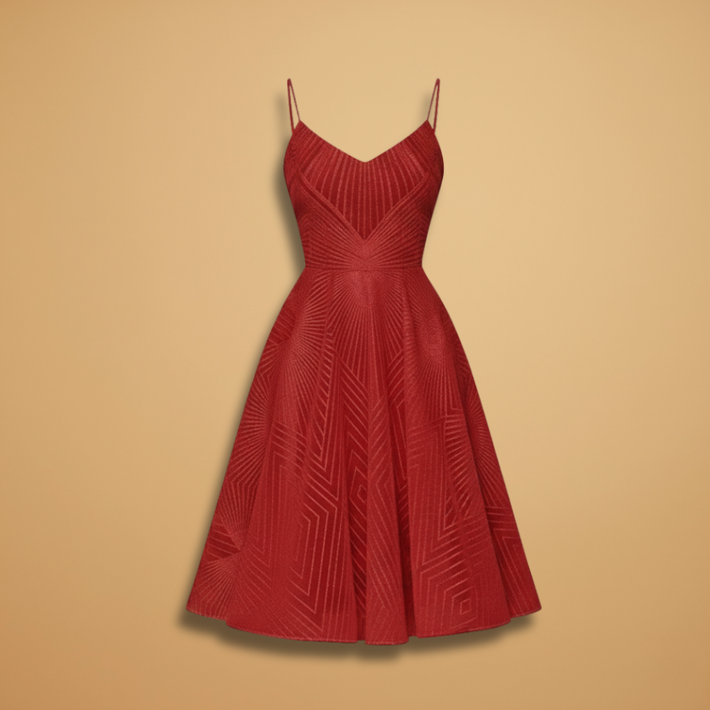 Eloise Fairweather | Red Textured Cocktail Dress With Open Back