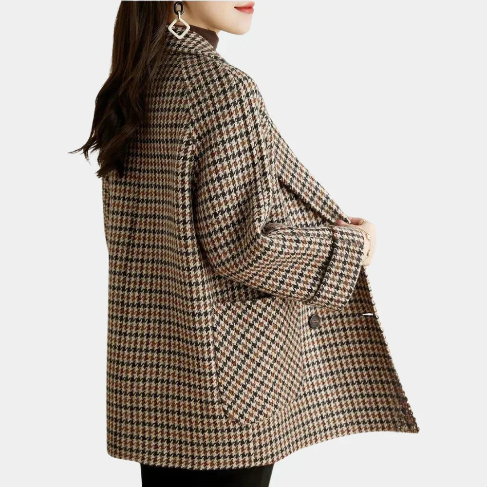Clemency Hartwell | Houndstooth Pea Coat With Double-Breasted Design