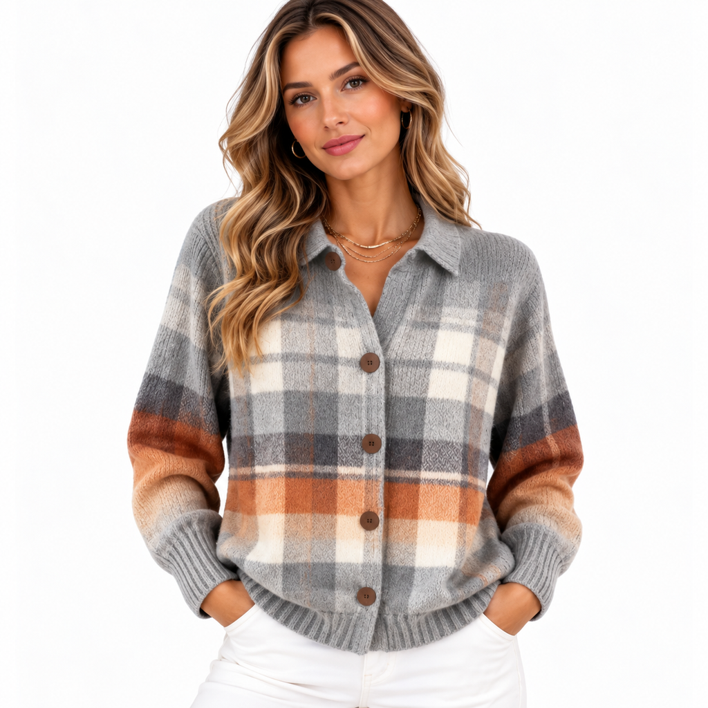 Elspeth Doran | Checked Knit Blouse With Button Detail