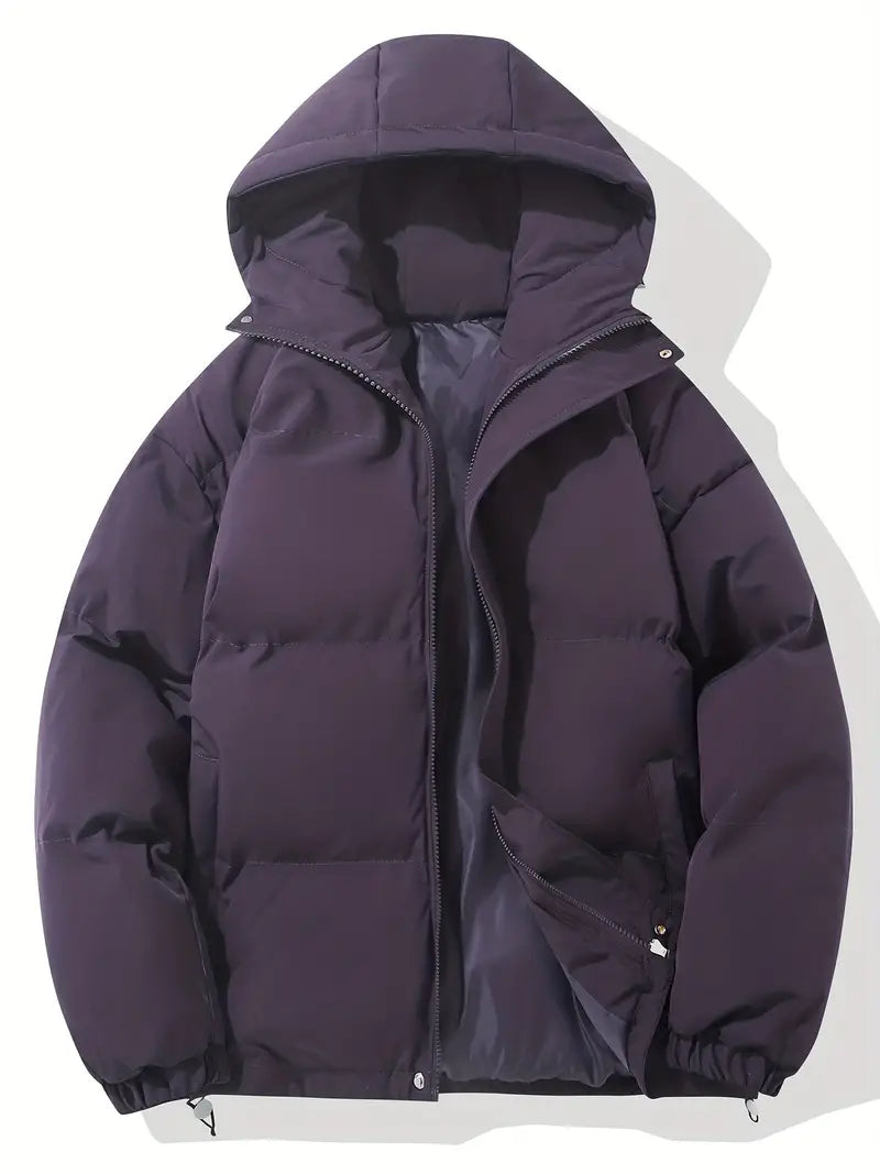 Women's Quilted Hooded Padded Winter Jacket - Purple