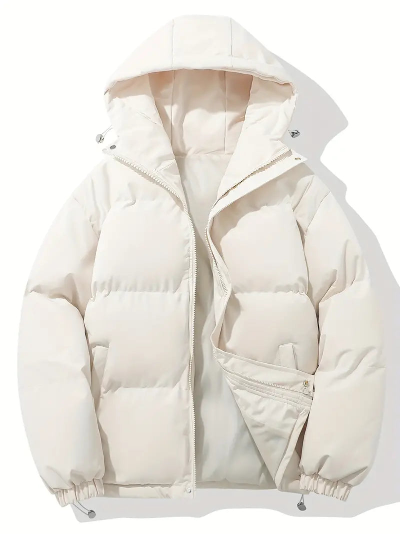 Women's Quilted Hooded Padded Winter Jacket - Beige