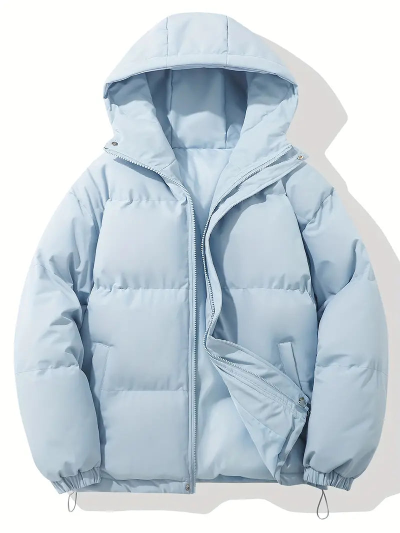 Women's Quilted Hooded Padded Winter Jacket - Light Blue