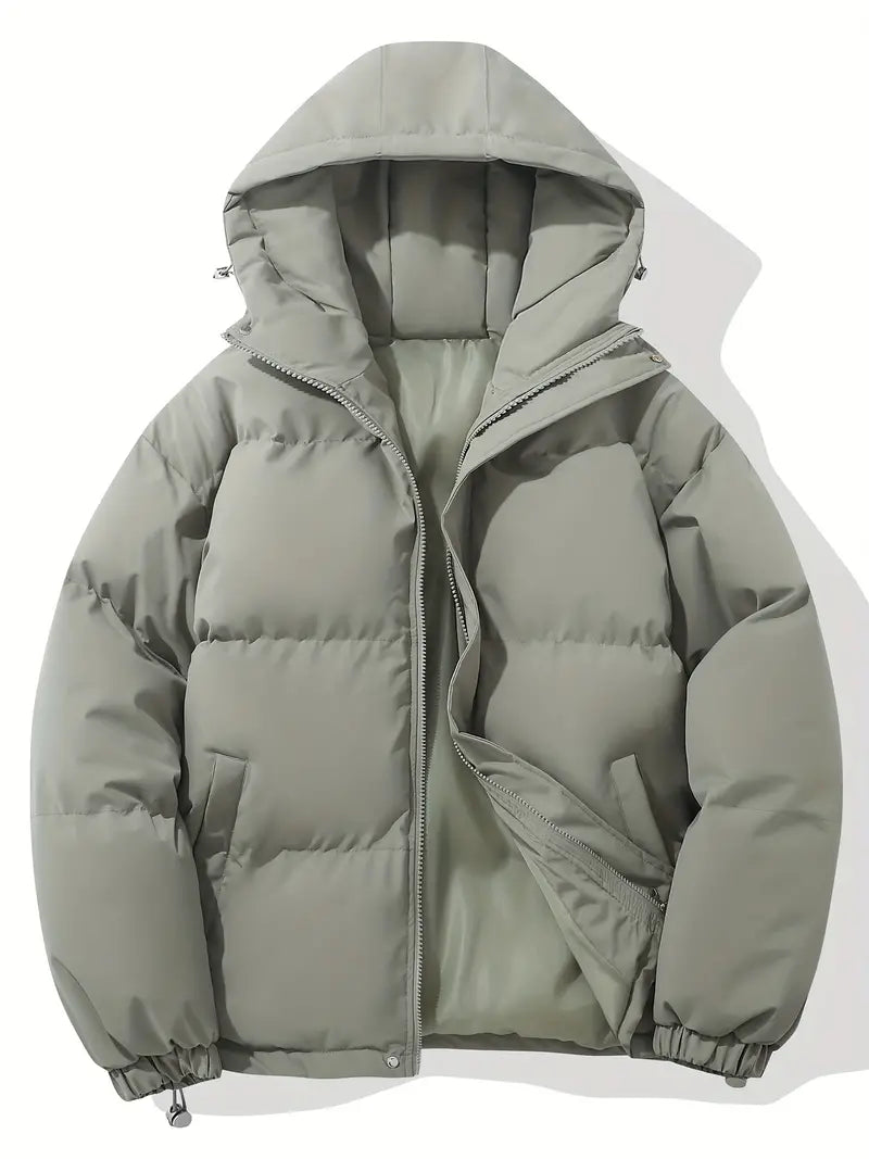 Women's Quilted Hooded Padded Winter Jacket - Light Grey