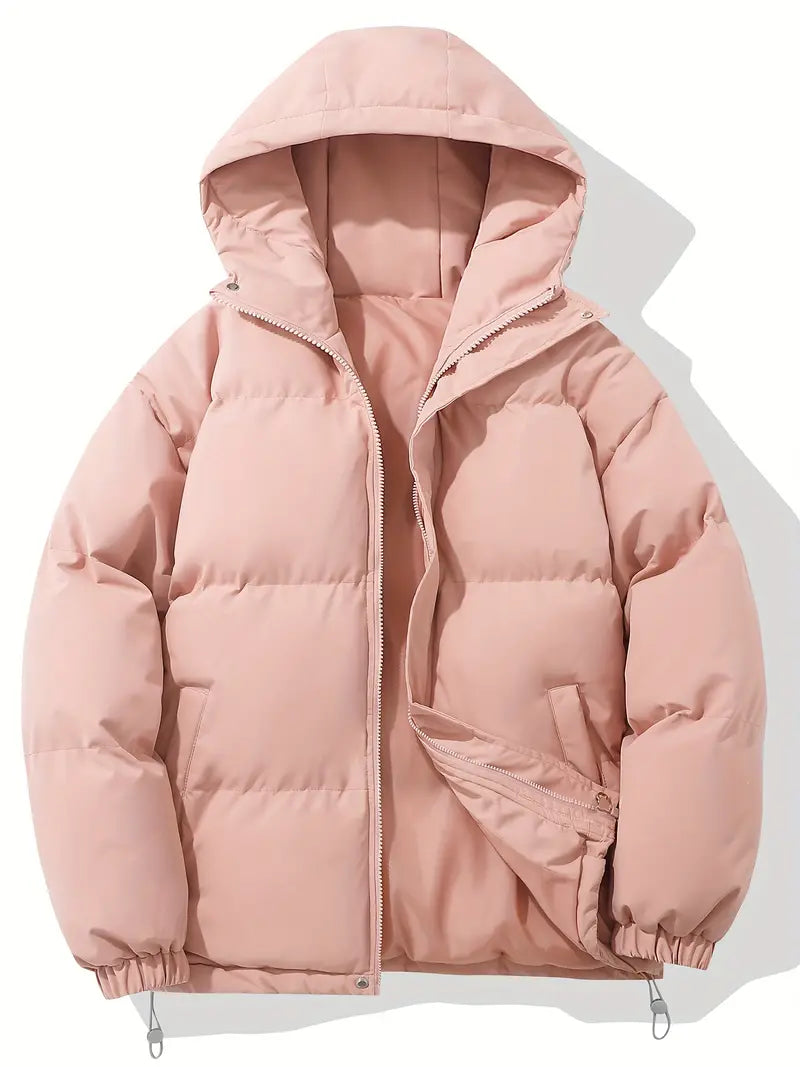 Women's Quilted Hooded Padded Winter Jacket - Pink
