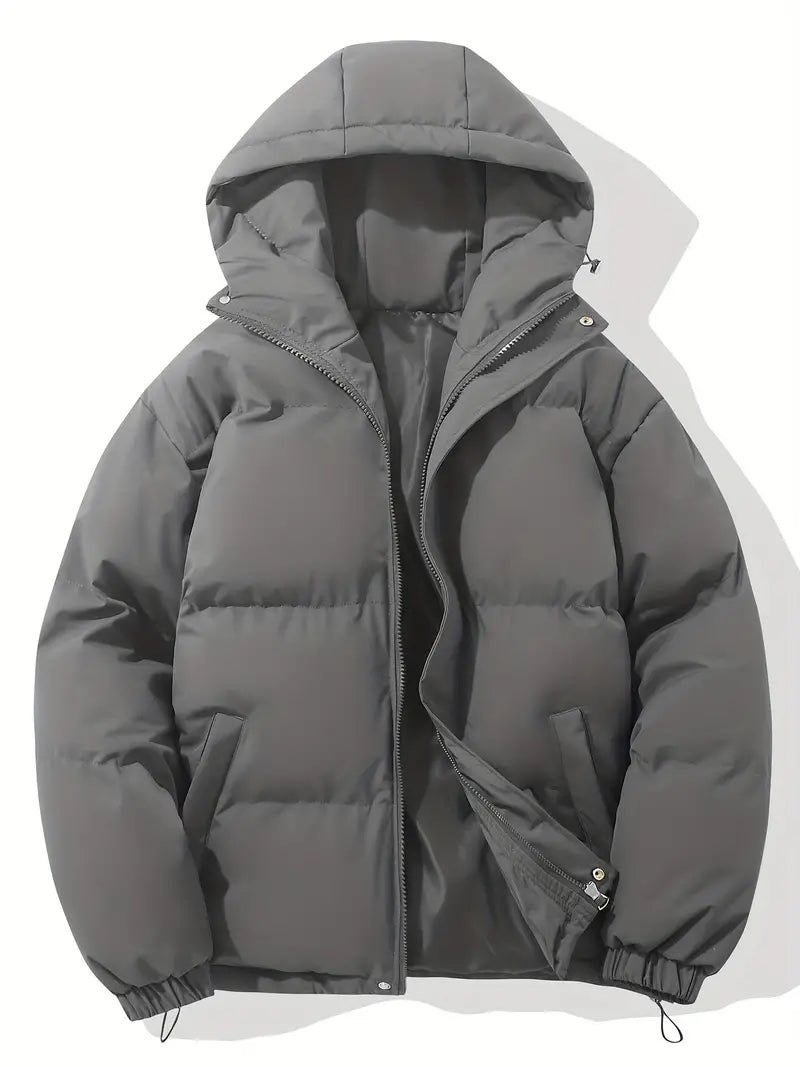 Women's Quilted Hooded Padded Winter Jacket - Dark Grey