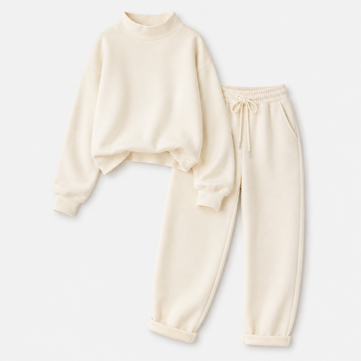Felicity Ashworth | Cream Ribbed Knit Two-Piece Loungewear Set