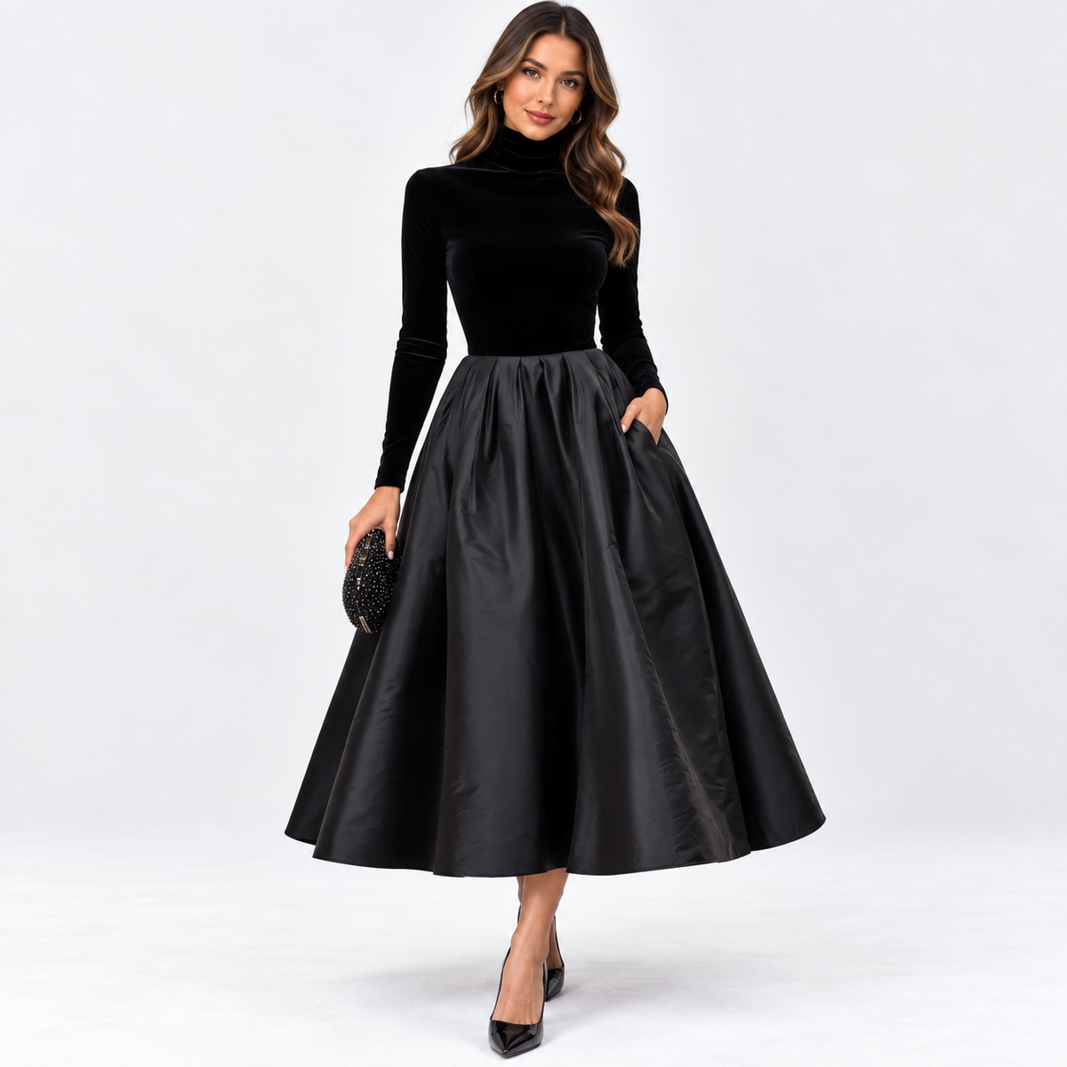 Felicity Hawthorne | Black Velvet Formal Dress With Satin Skirt