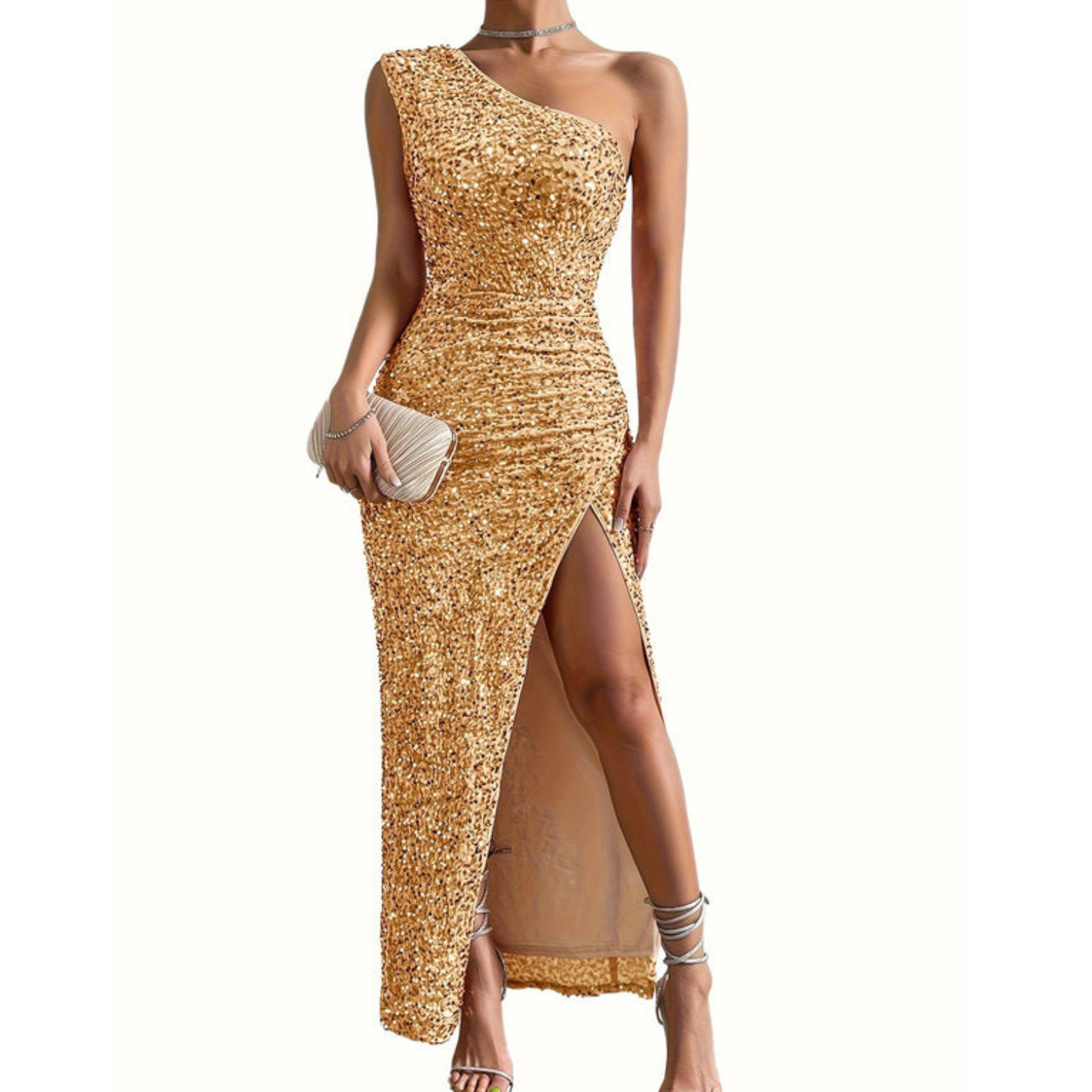 Isabella Moreau | Luxury One-Shoulder Sequin Maxi Dress For Women