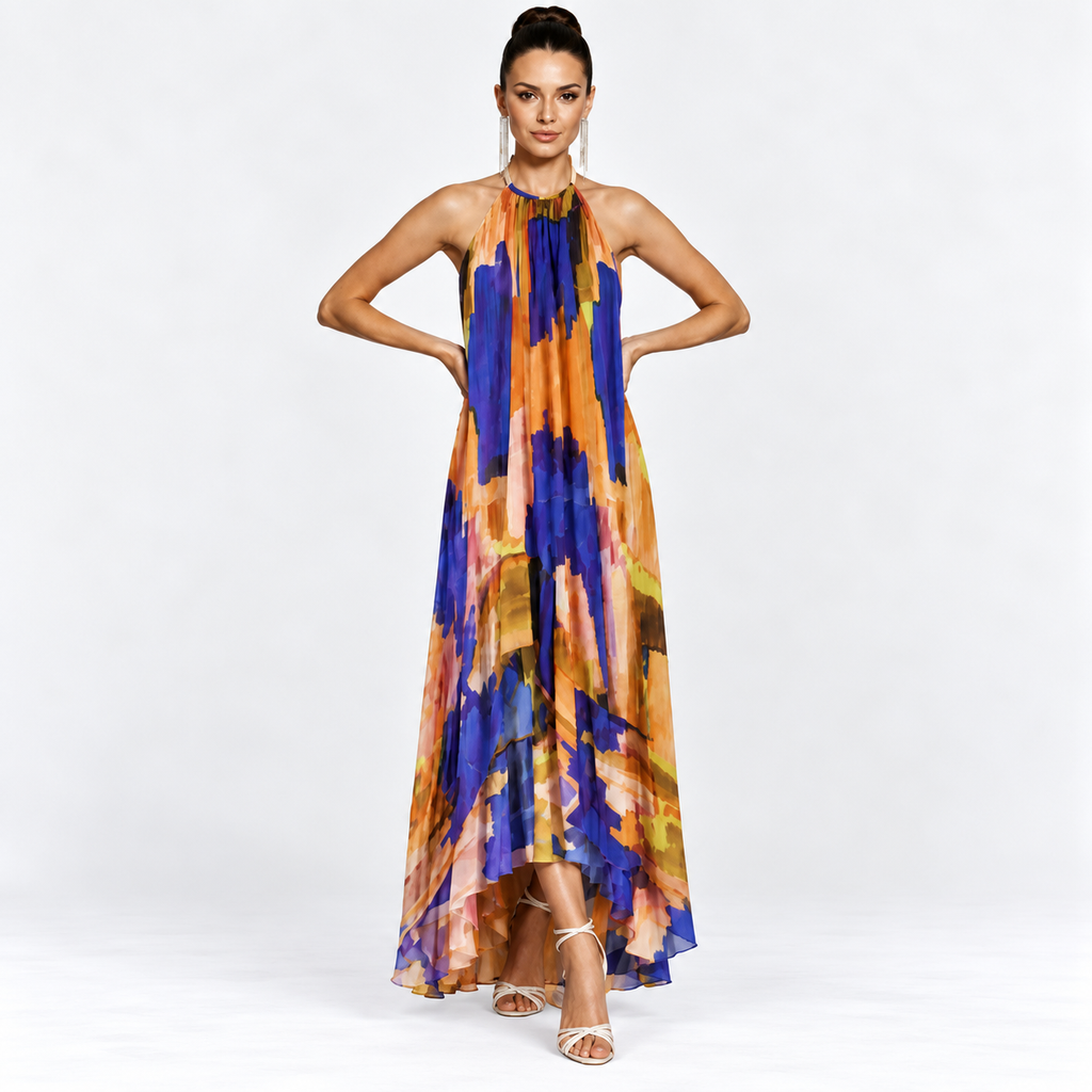 Florence Attwood | Abstract Print Halter Maxi Dress