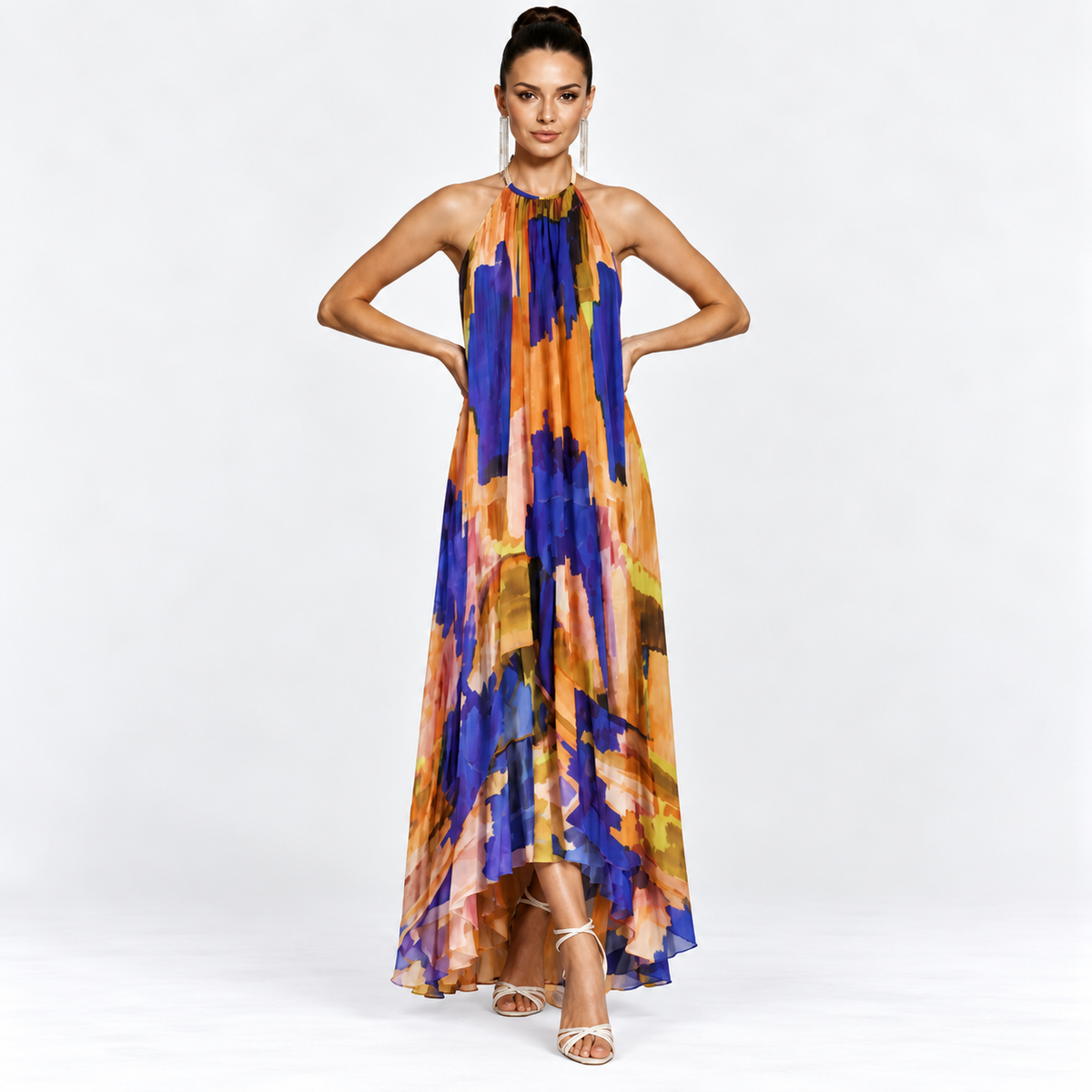 Florence Attwood | Abstract Print Halter Maxi Dress