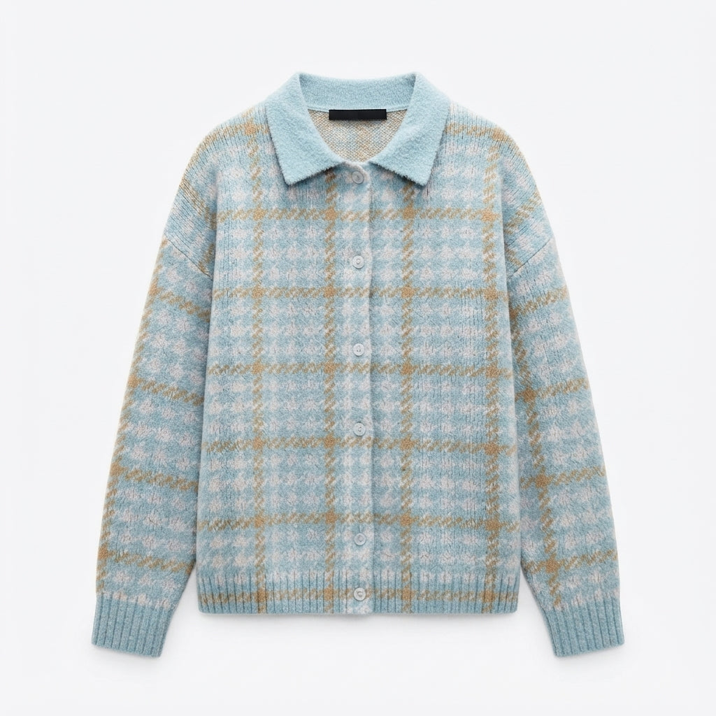 Florence Whitmore | Checked Knit Button-Up Blouse