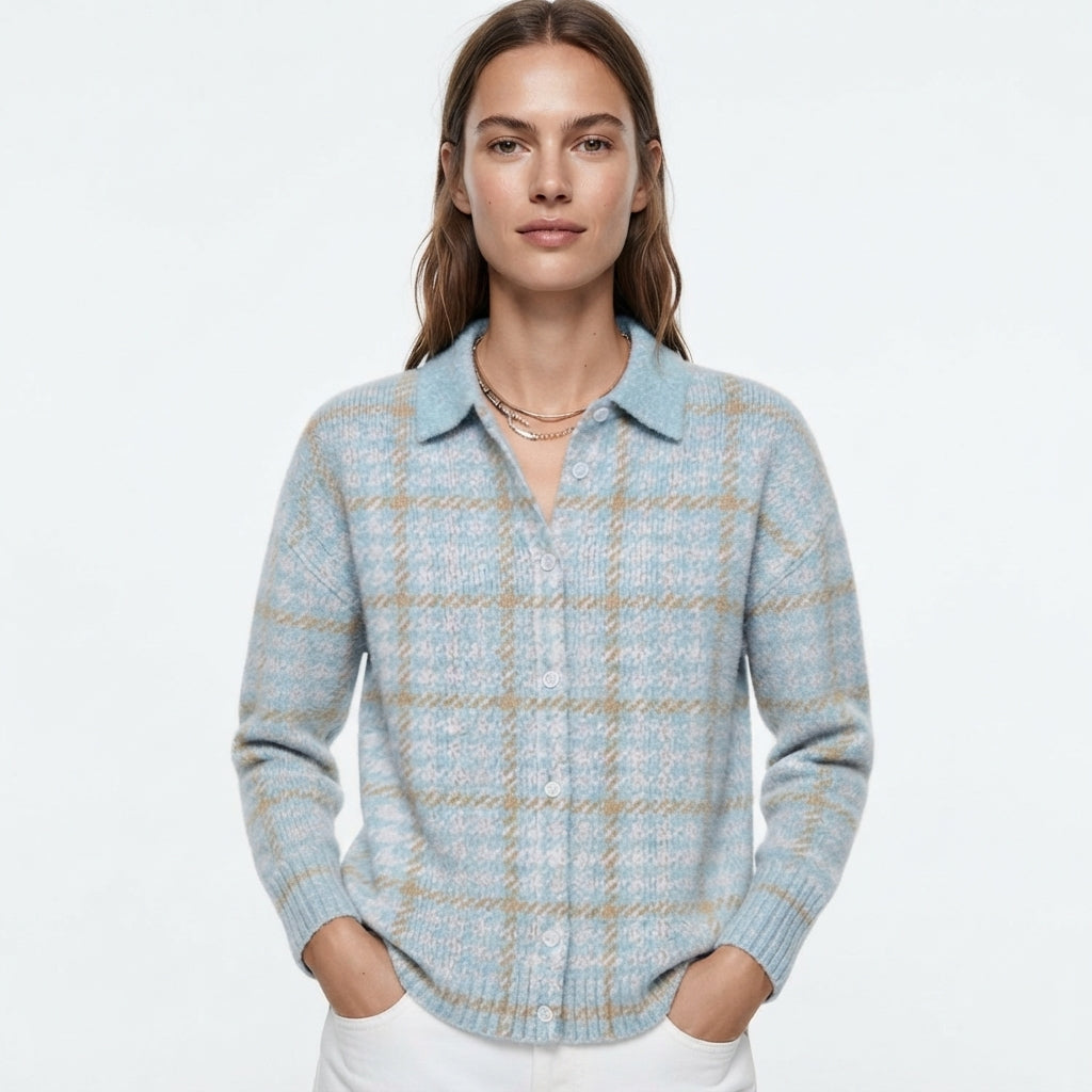 Florence Whitmore | Checked Knit Button-Up Blouse