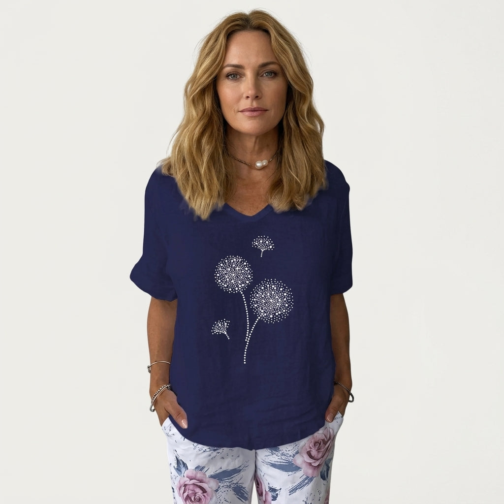 Freya Langley | Cotton-Linen Summer Blouse with Dandelion Print