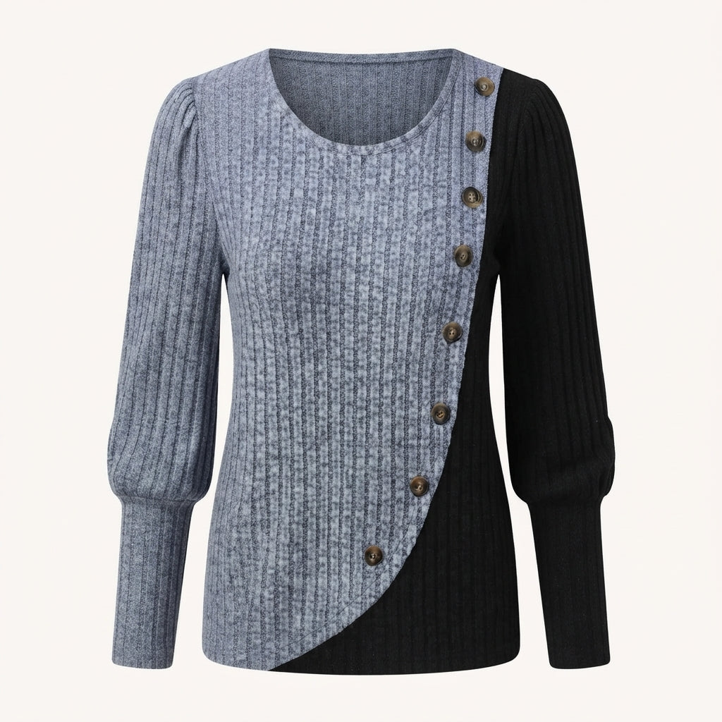 Freya Langton | Ribbed Colour Block Blouse With Button Trim