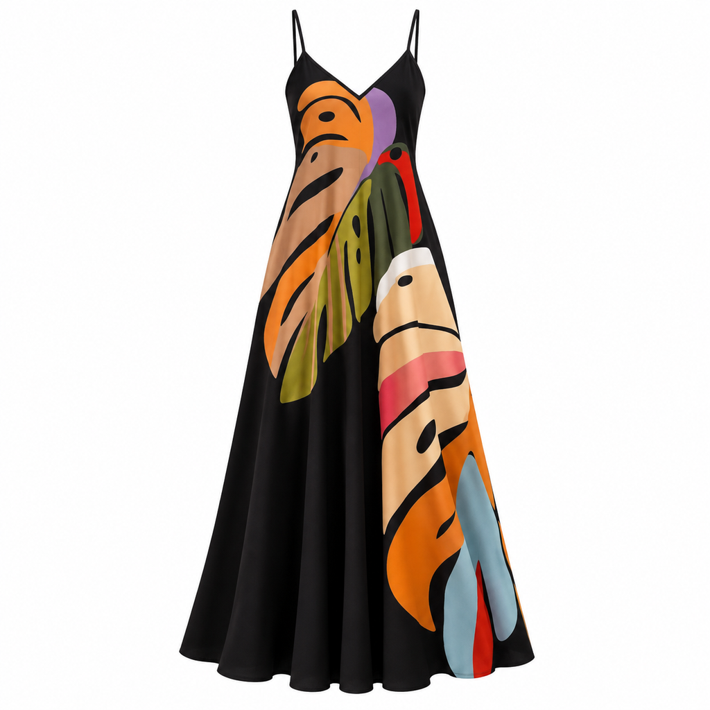 Freya Sutcliffe | Tropical Print Maxi Dress With V-Neck Detail