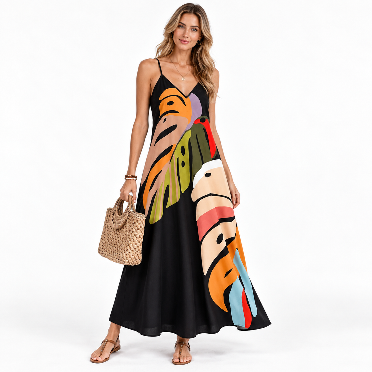 Freya Sutcliffe | Tropical Print Maxi Dress With V-Neck Detail