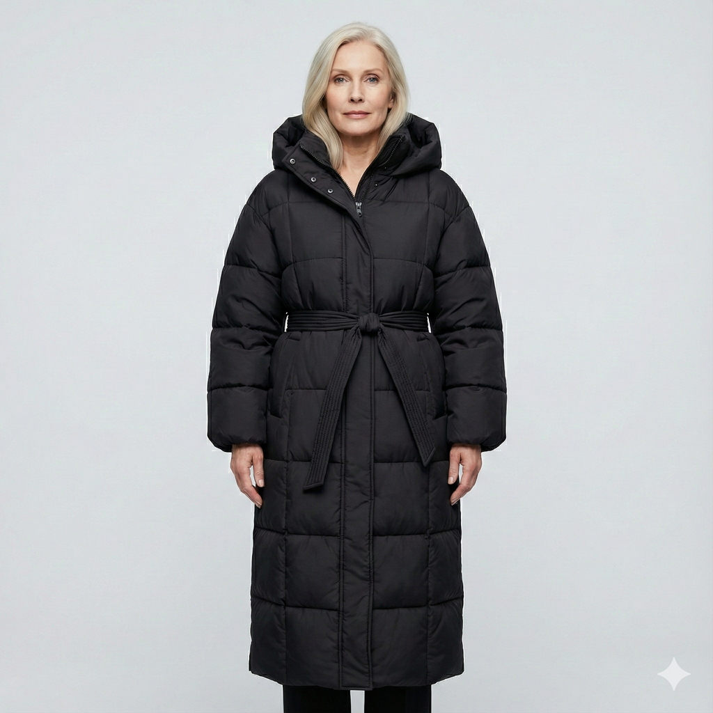 Women's Long Belted Hooded Puffer Coat