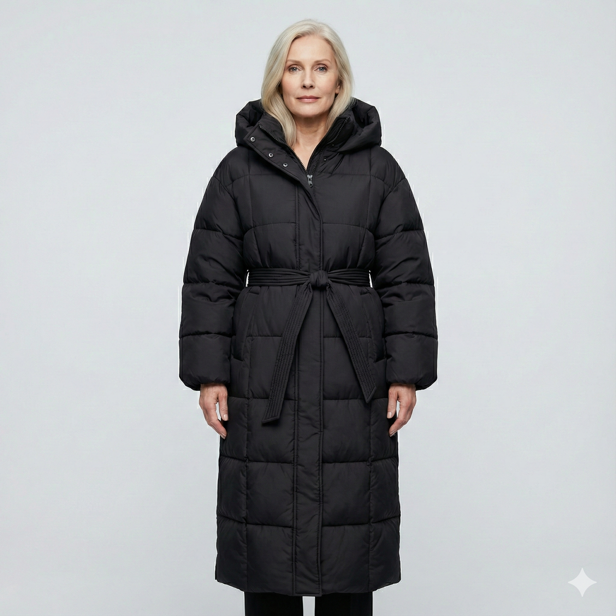 Women's Long Belted Hooded Puffer Coat