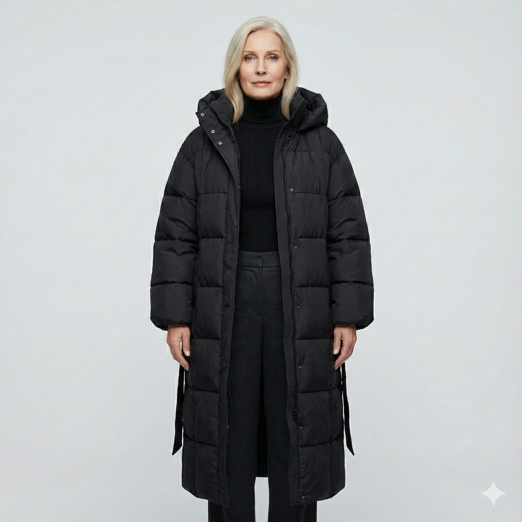 Women's Long Belted Hooded Puffer Coat