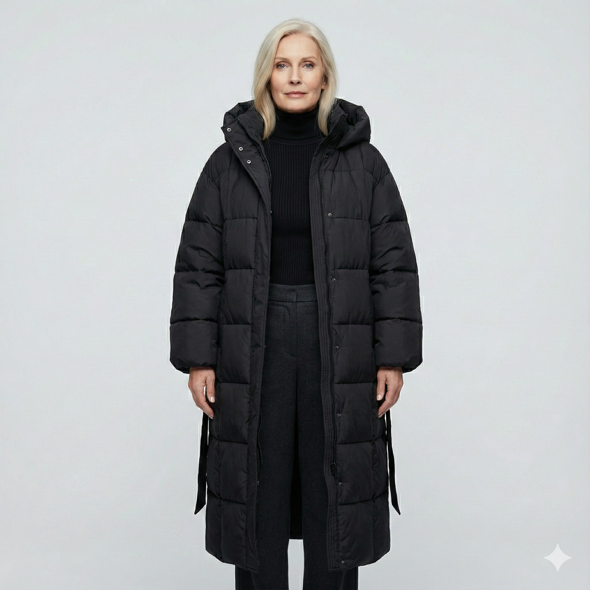 Women's Long Belted Hooded Puffer Coat