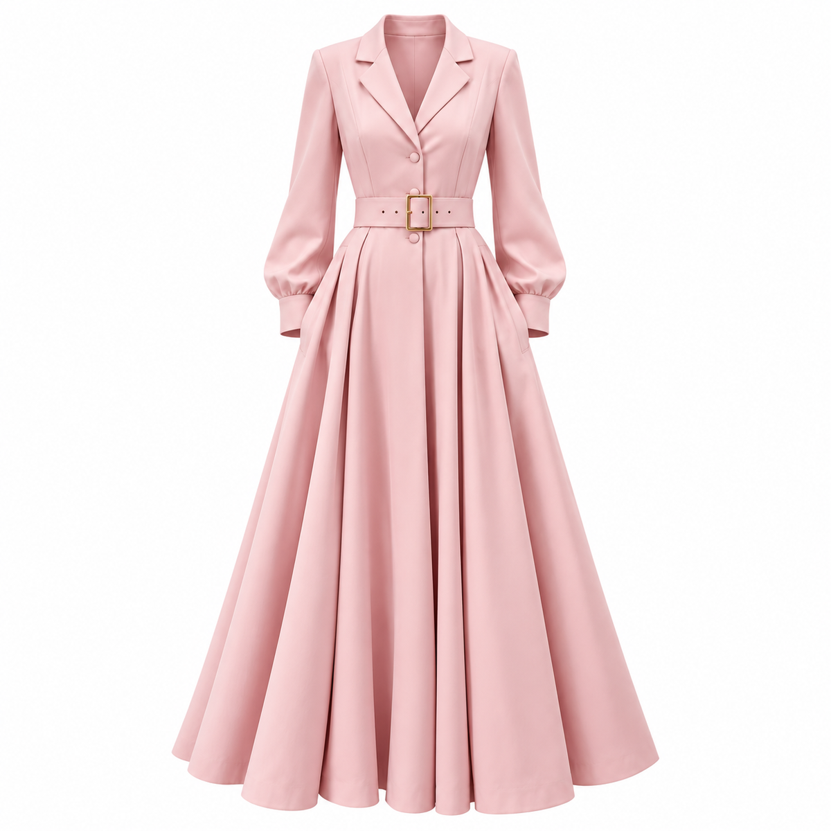 Genevieve Winterbourne | Pleated Blazer Midi Dress With Belt