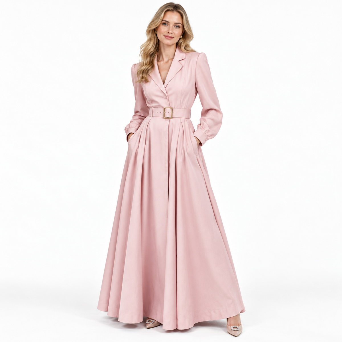 Genevieve Winterbourne | Pleated Blazer Midi Dress With Belt
