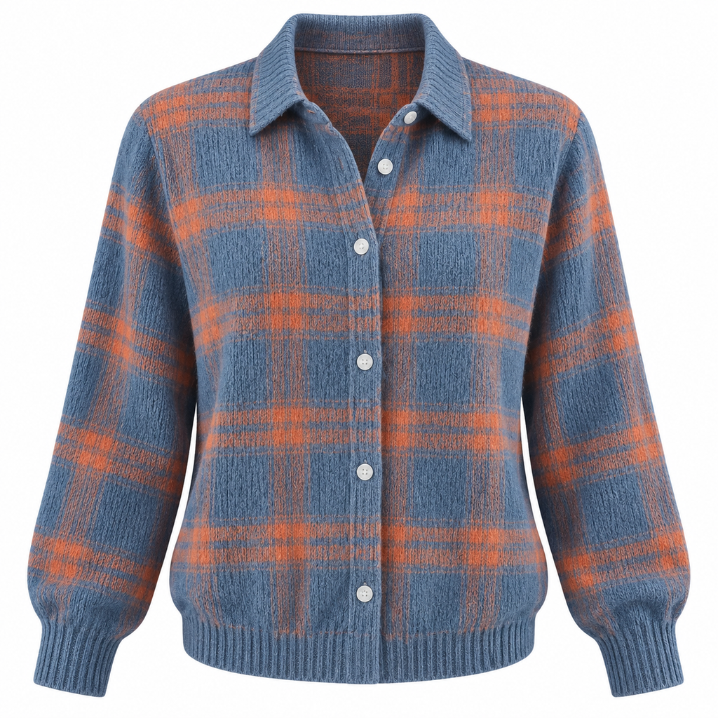 Georgiana Fenchurch | Checked Knit Blouse with Button Front