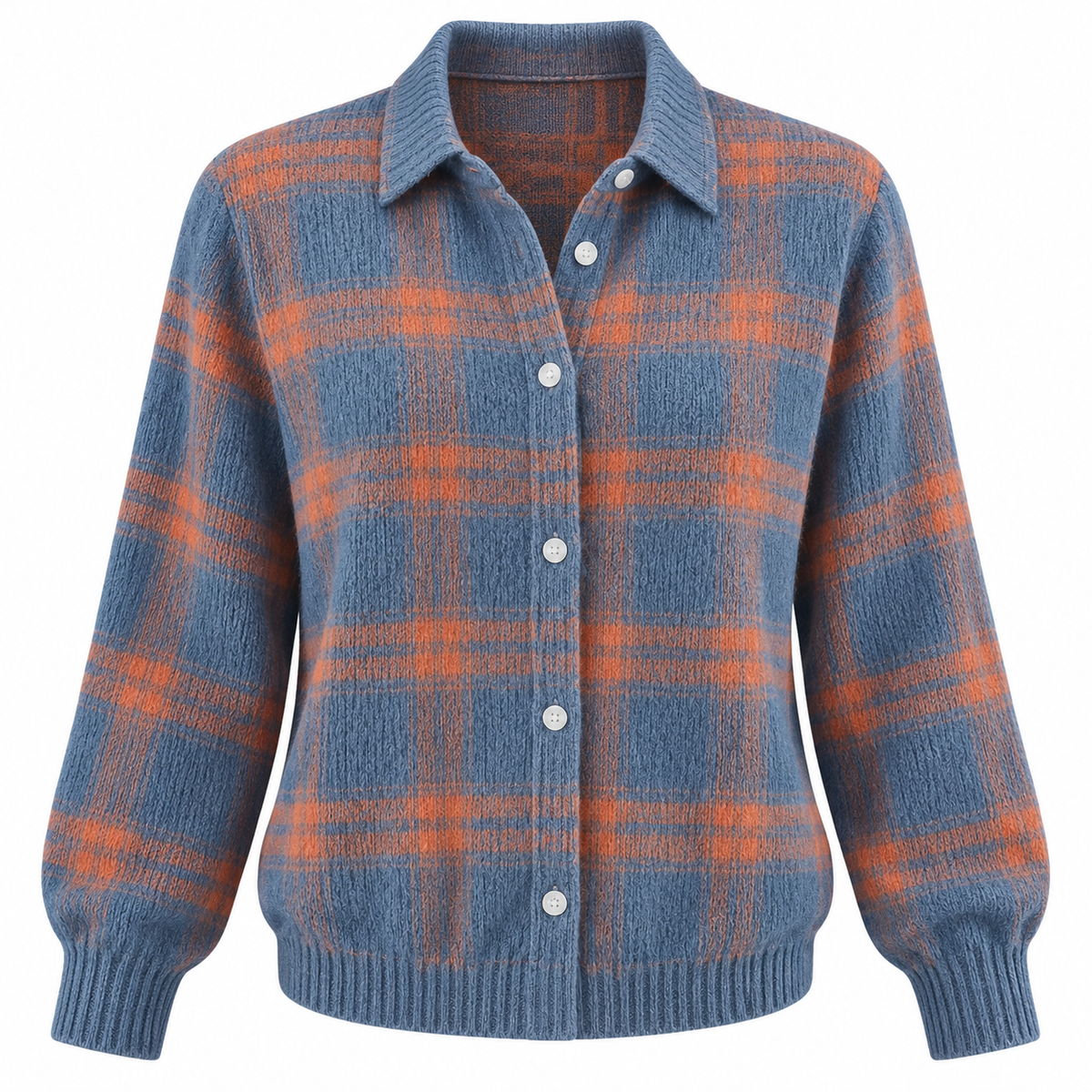 Georgiana Fenchurch | Checked Knit Blouse with Button Front