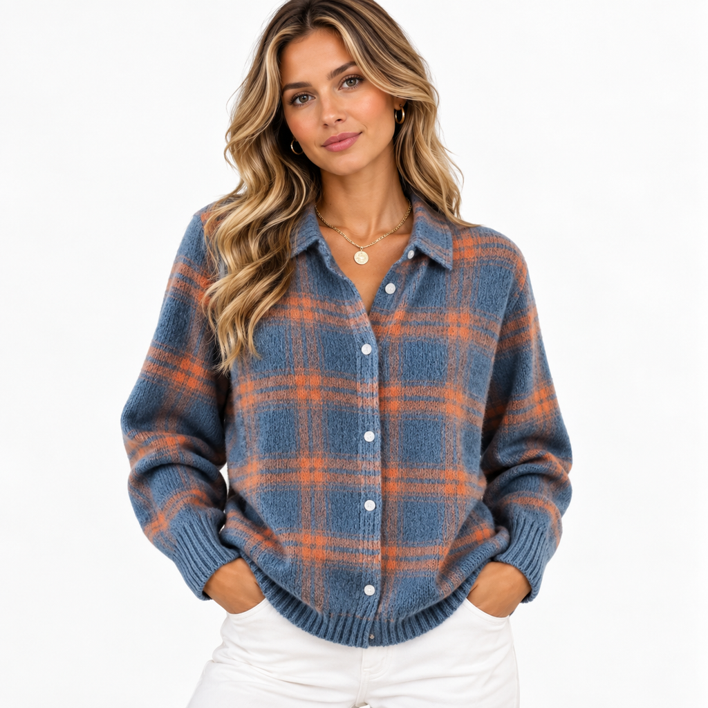 Georgiana Fenchurch | Checked Knit Blouse with Button Front