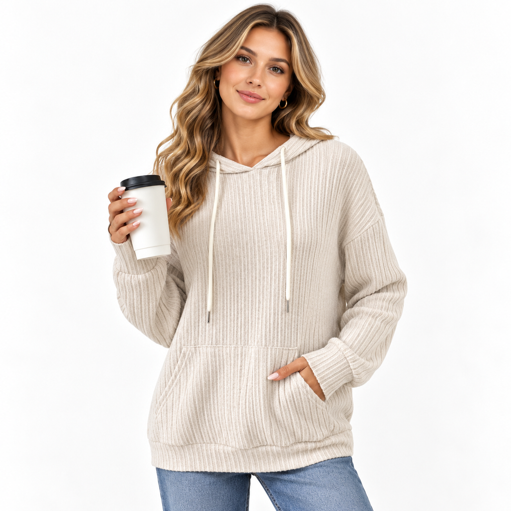Georgina Pike | Sage Green Ribbed Knit Hoodie For Women