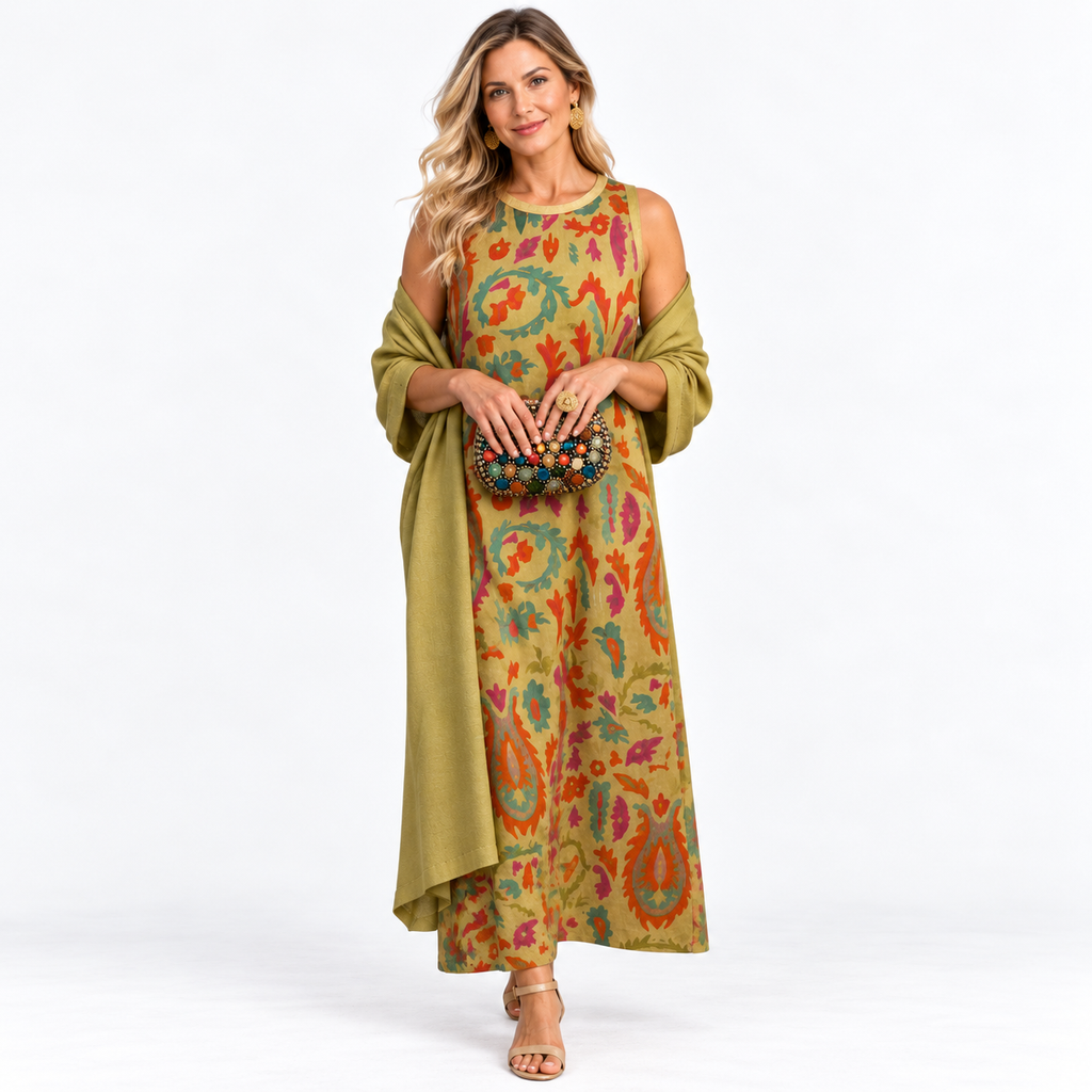 Georgina Wexford | Ikat Print Maxi Dress With Matching Stole