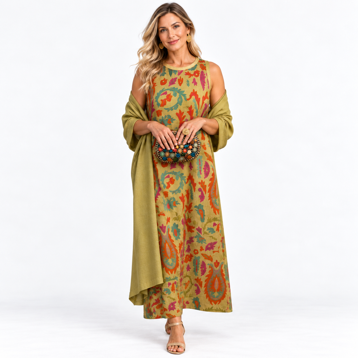 Georgina Wexford | Ikat Print Maxi Dress With Matching Stole
