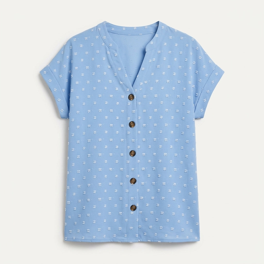 Harriet Lockwood | Polka Dot V-Neck Blouse With Button Detail