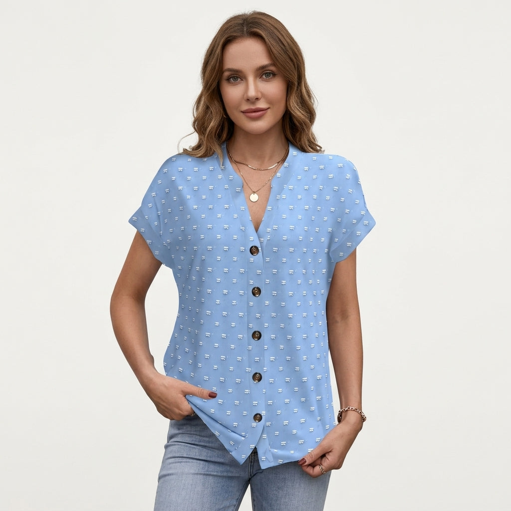 Harriet Lockwood | Polka Dot V-Neck Blouse With Button Detail