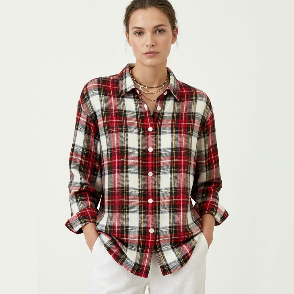 Felicity Marsh | Checked Flannel Blouse With Button Front