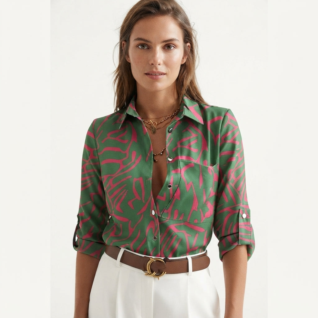 Harriet Osborne | Long-Sleeve Geometric Print Blouse