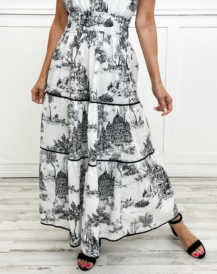 Constance Whitmore | Toile Print Tiered Maxi Dress