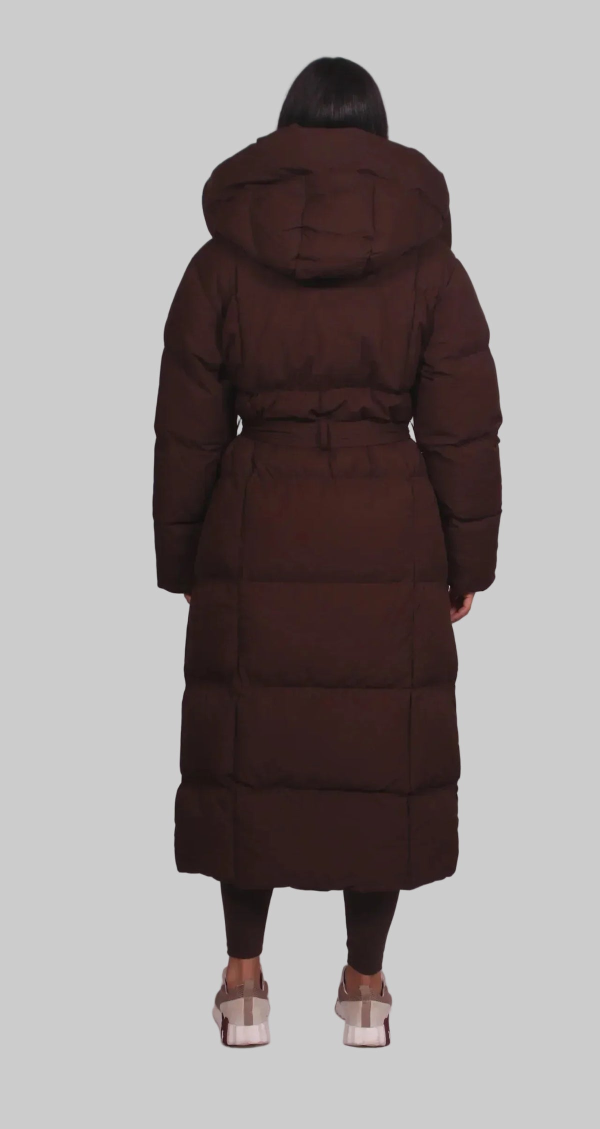 Women's Long Belted Hooded Puffer Coat