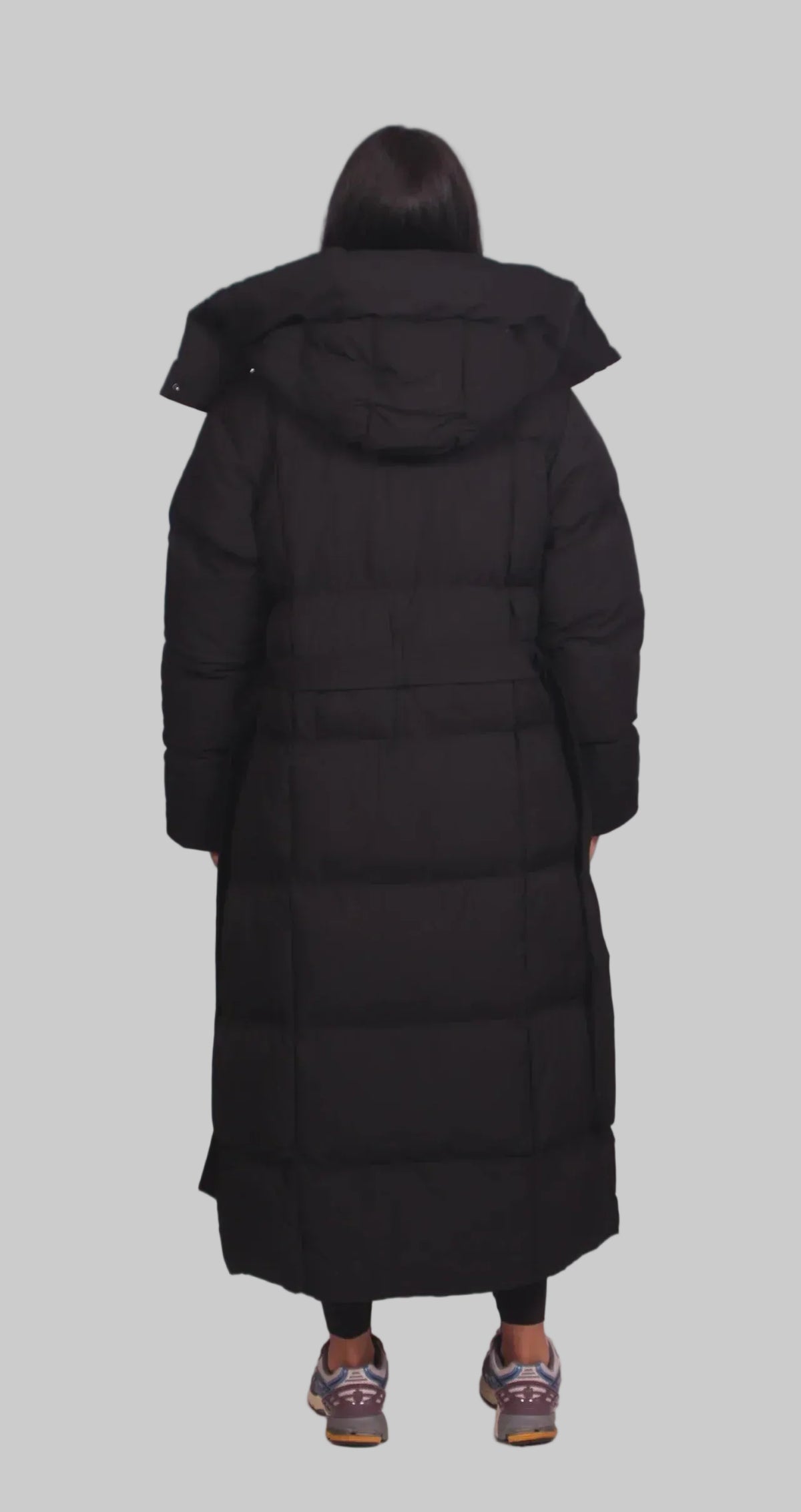 Women's Long Belted Hooded Puffer Coat