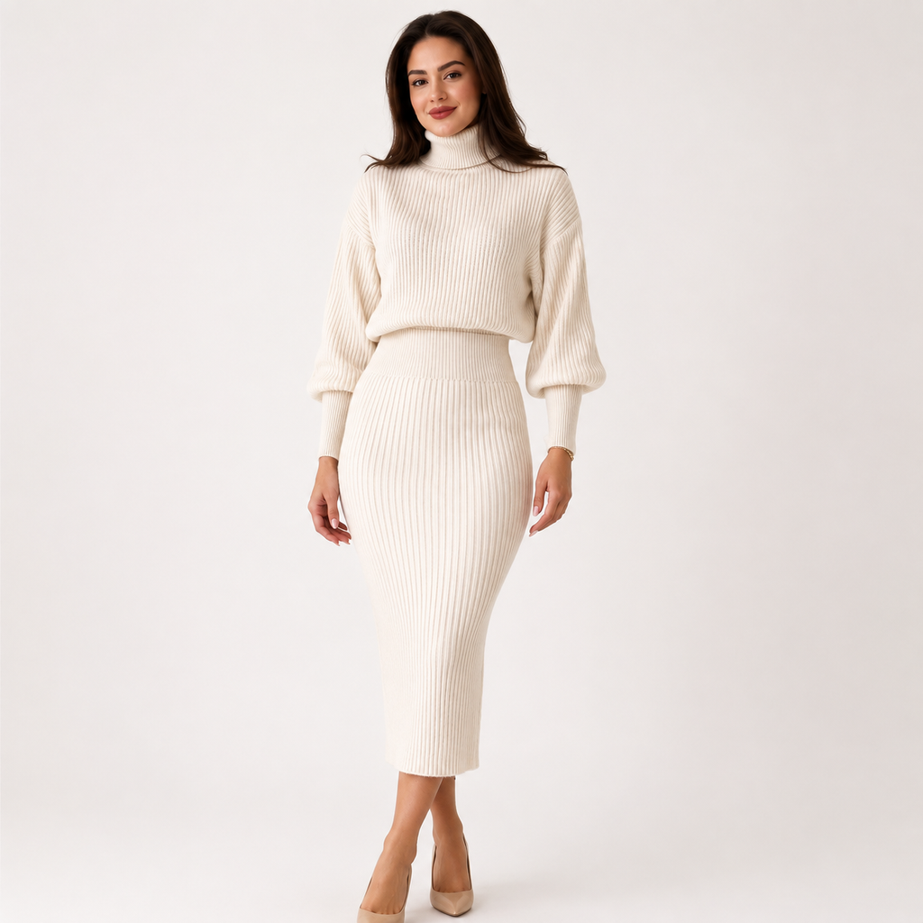 Imogen Walker | Ribbed Knit Turtleneck Skirt Set