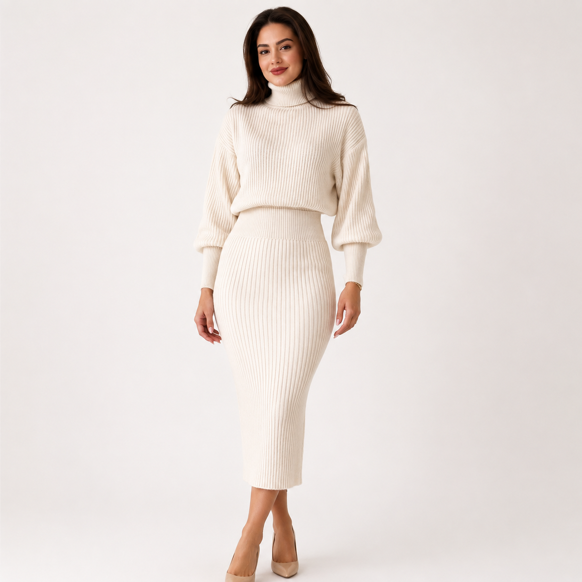 Imogen Walker | Ribbed Knit Turtleneck Skirt Set