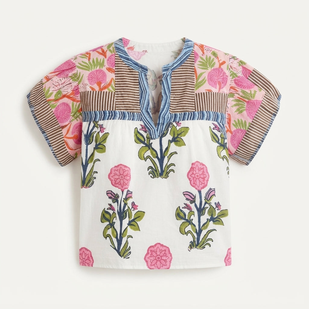 Imogen Whitlock | Patchwork Floral Blouse With Embroidered Trim
