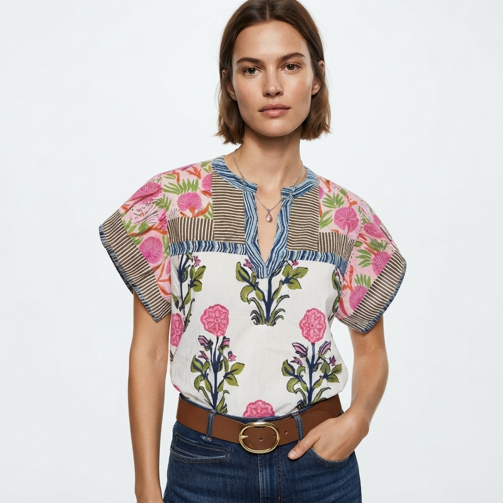 Imogen Whitlock | Patchwork Floral Blouse With Embroidered Trim