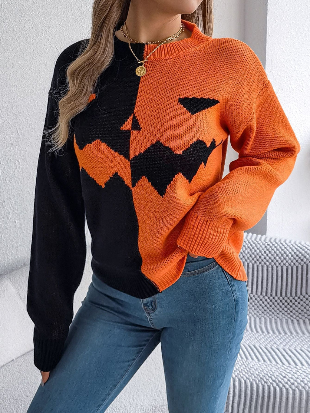 Edith Marlowe | Halloween Jack-o'-Lantern Sweater For Women
