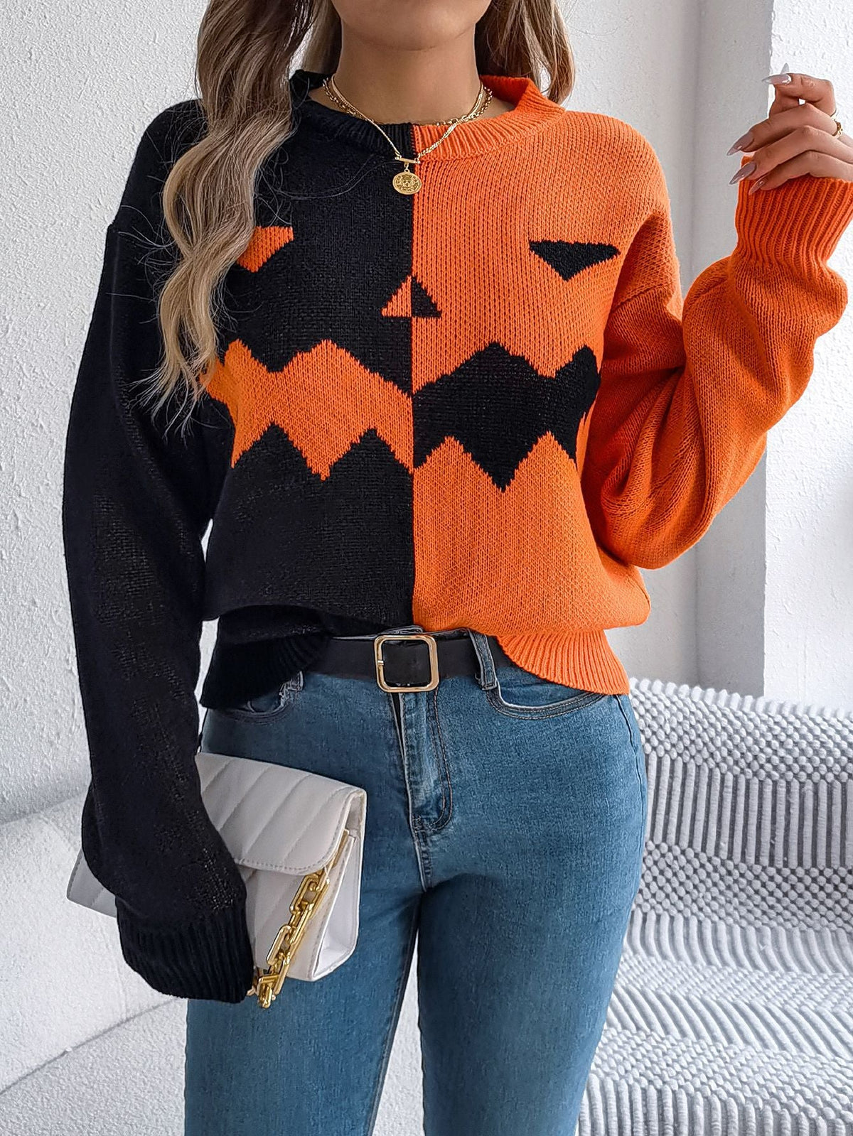 Edith Marlowe | Halloween Jack-o'-Lantern Sweater For Women