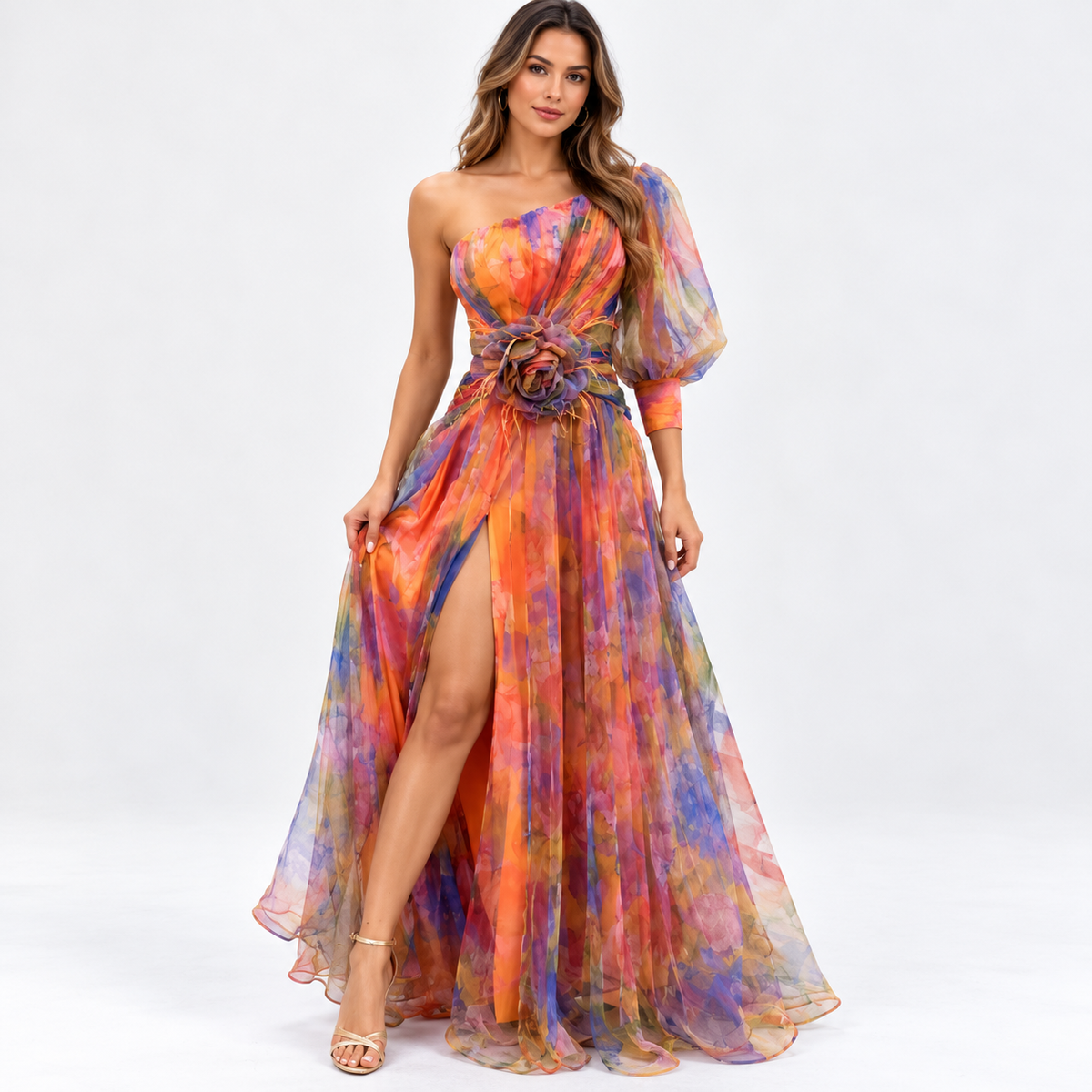 Isadora Blackwood | One-Shoulder Maxi Dress With Floral Appliqué