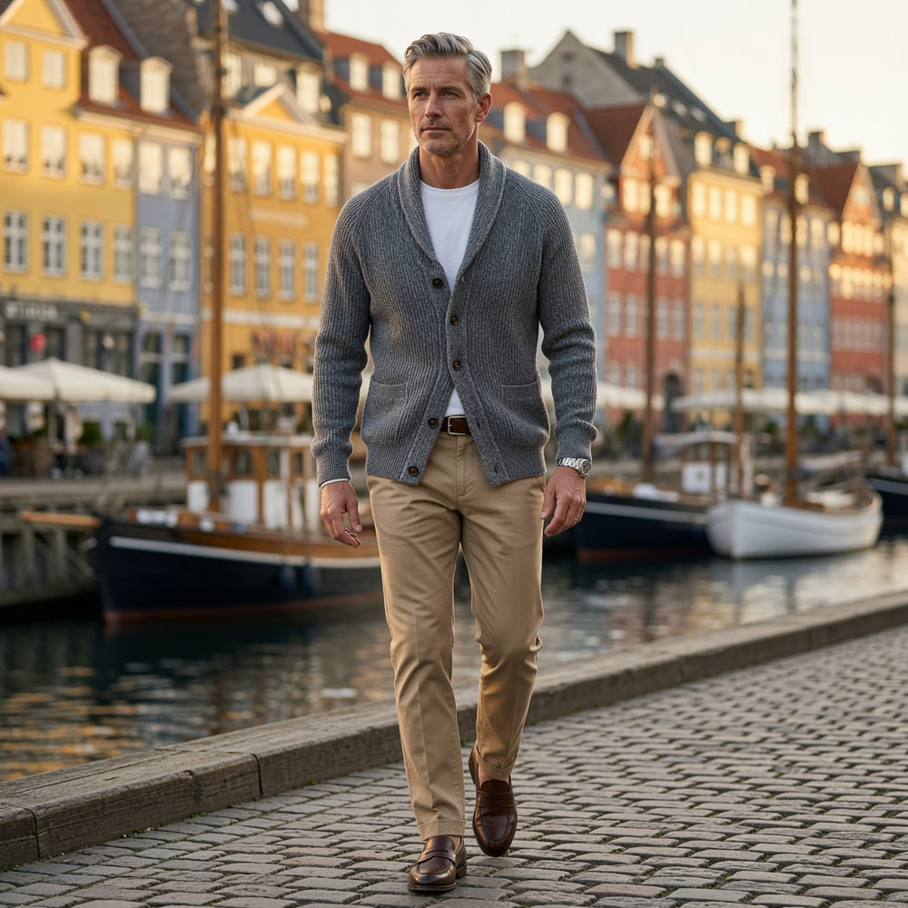 Men's Shawl Collar Button-Up Knit Cardigan