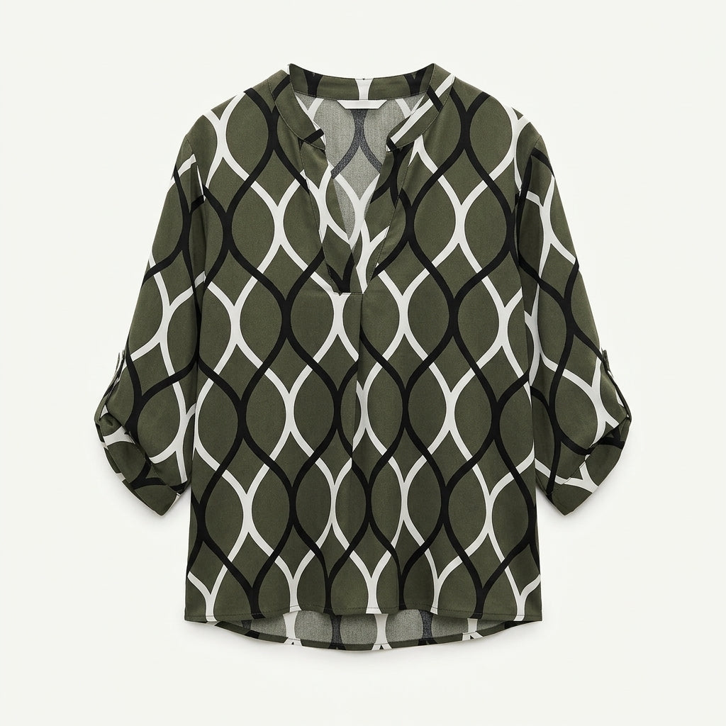 Freya Sutton | Geometric Print Blouse With V-Neck